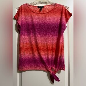 Ralph Lauren Pink Orange Tie Dye Bottom Tie Hem Cotton Blend Top PETITE M